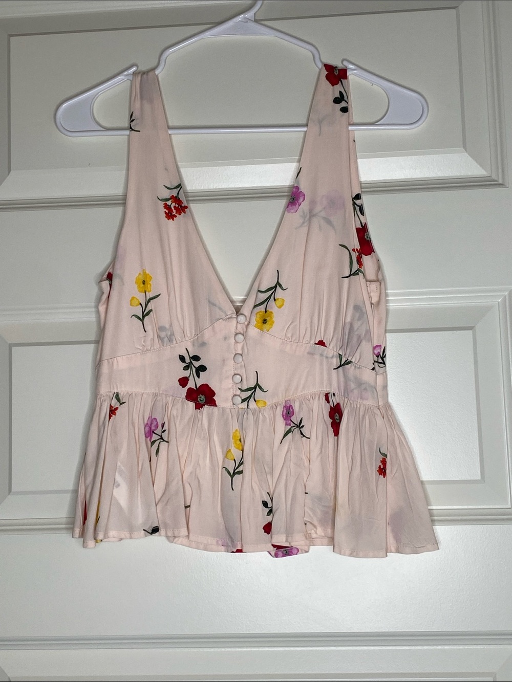 Forever 21 Pale Pink Floral Button-Front Peplum Cami - Picture 1 of 4